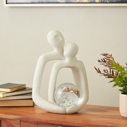 15" White & Clear Glass Bubble Abstract People Polystone Decorative Sculpture